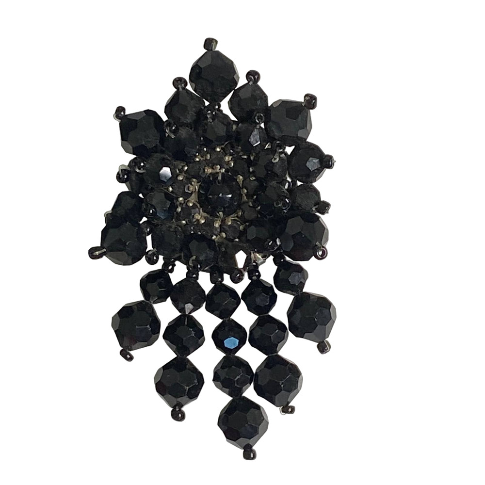 Vintage Black Jet  beads Brooch/Pin